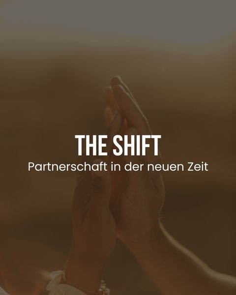 Two hands touching in a friendly or partnership gesture against a blurred warm background with the text 'THE SHIFT Partnership in the new time'.